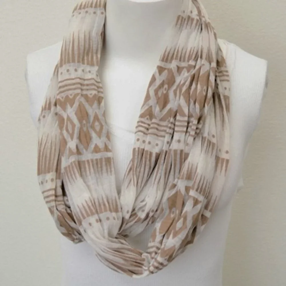 TRIBAL Print Taupe Beige Cowl INFINITY SCARF